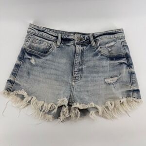 Eunina Lulu High Rise Cut Off Distressed Denim Shorts Light Wash Womens Size S